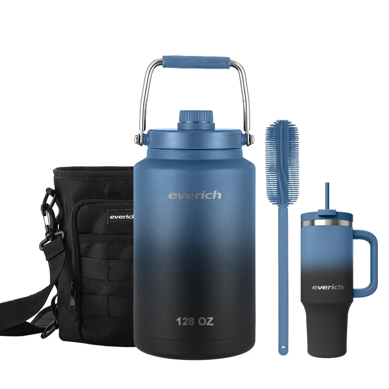 AMZ Popular 128oz Double Layer Stainless Steel Beer Keg Metal Growler Gym Fitness Water Bottle 1 Gallon Jug