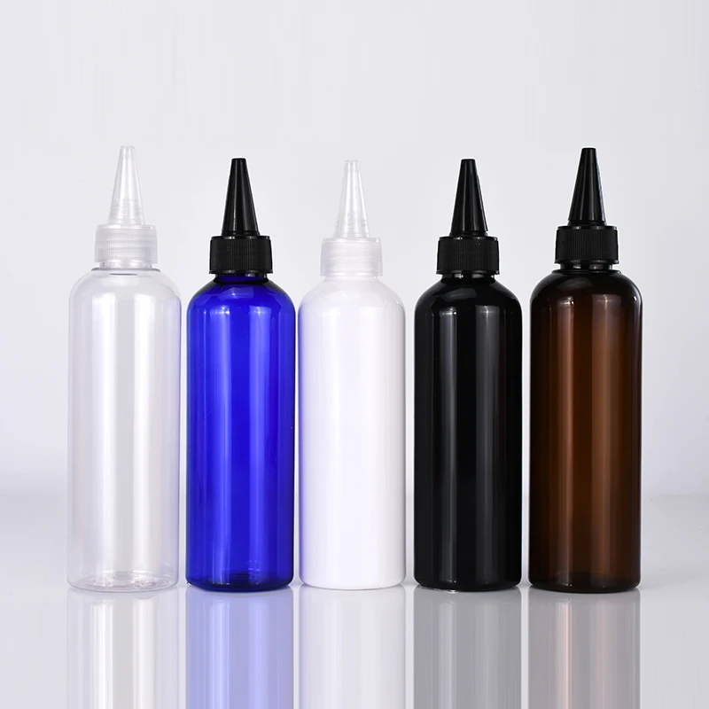 Hot sale empty 50ml 200ml 500ml clear amber PET plastic condiment squeeze bottles hair oil bottle with twist top cap