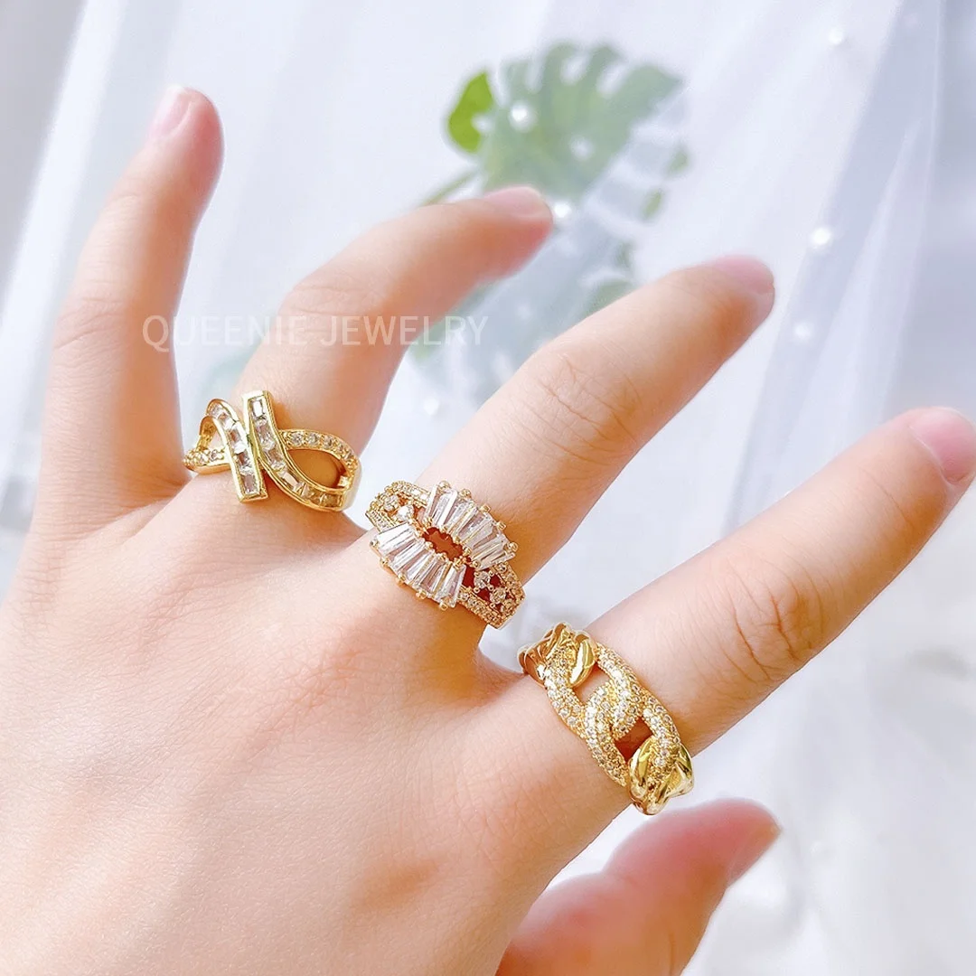 Нерегулярное вогнутое широкое регулируемое кольцо золотое ювелирное изделие 18k позолоченное для женщин ювелирные изделия