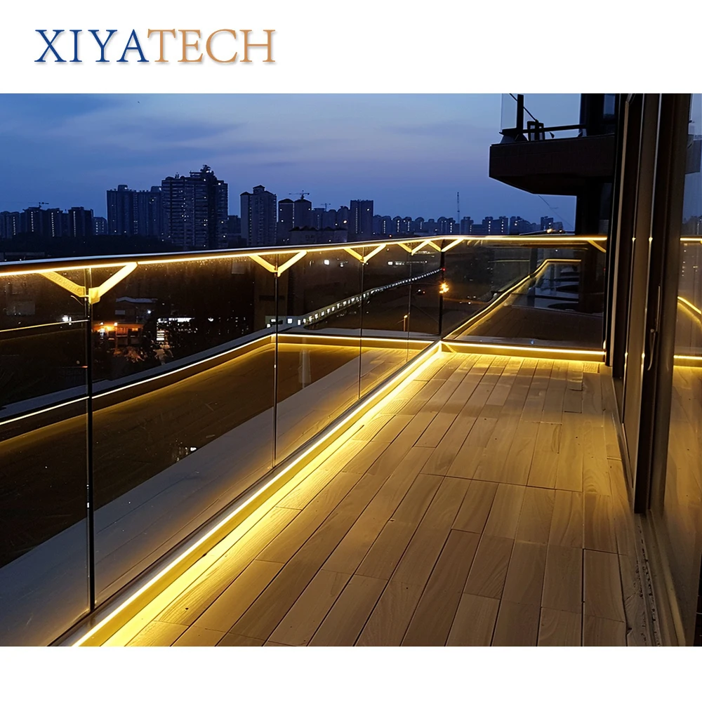 XIYATECH high quality Led Frame less Glass Railing Handrail Aluminum Tempered Glass Balcony Railing system