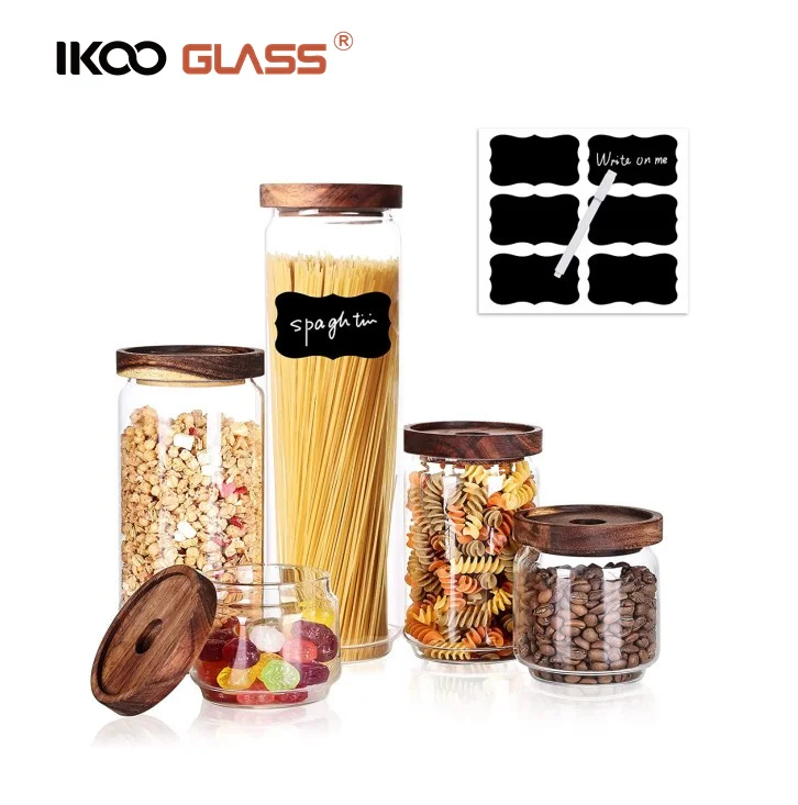 Круглая банка из боросиликатного стекла IKOO с крышкой акации для хранения продуктов