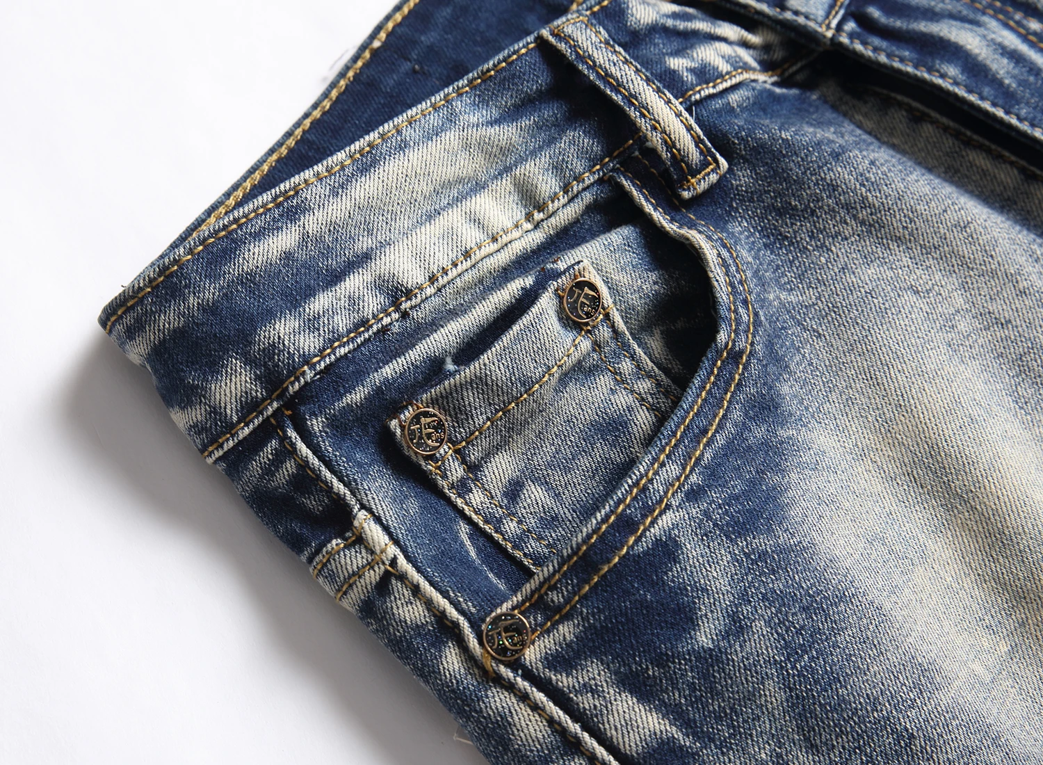 Fashion Streetwear Men Jeans Blue Color Paint Printed Jeans Men Designer Hip Hop Pants Slim Fit Punk Style Designer Jeans