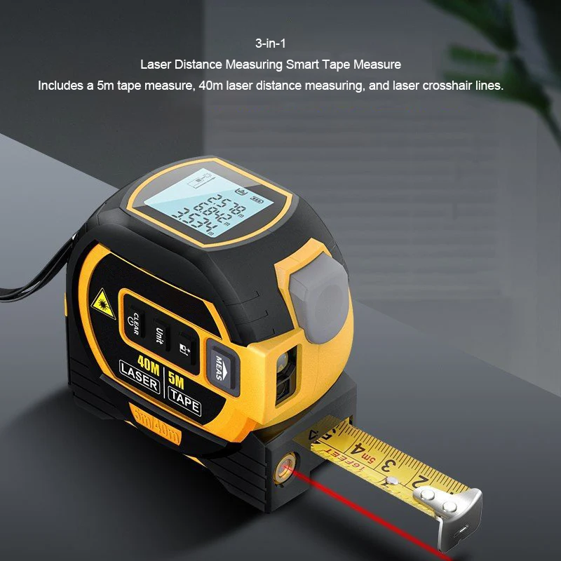 Electric Laser Distance Tape Mesure Measuring Device 3-in-1 in Ft Metric and Inches with LCD Digital