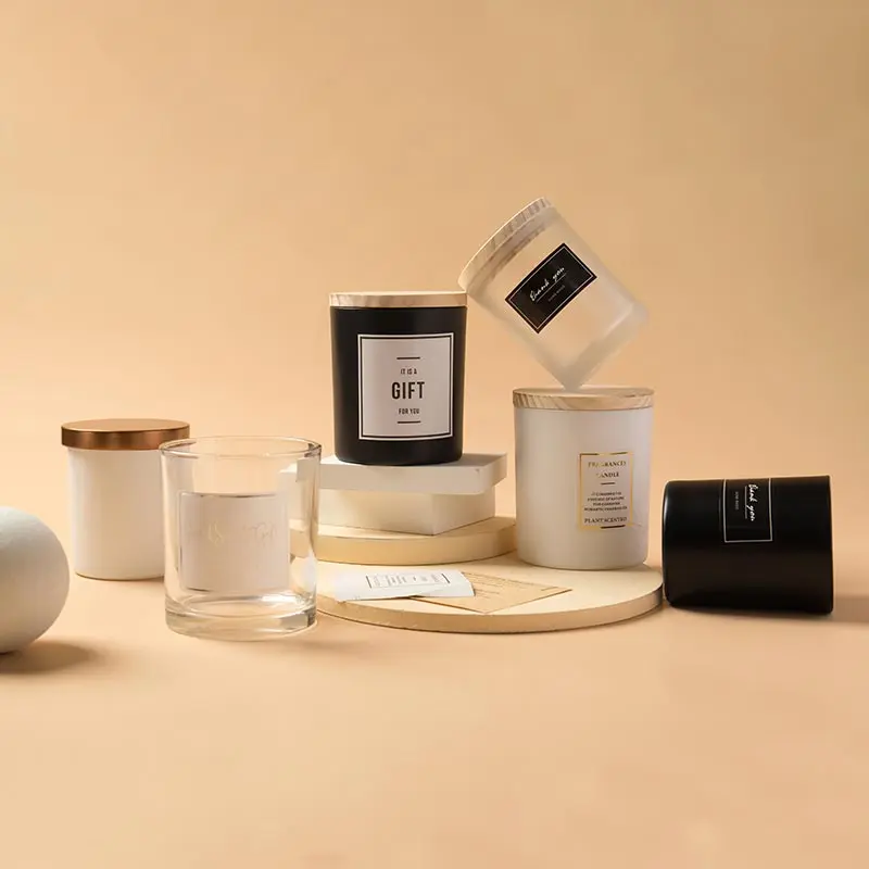 Wholesale Luxury Logo Custom Empty 220ml 320ml Frosted Black Clear Scented Candle Glass Jar With Lid