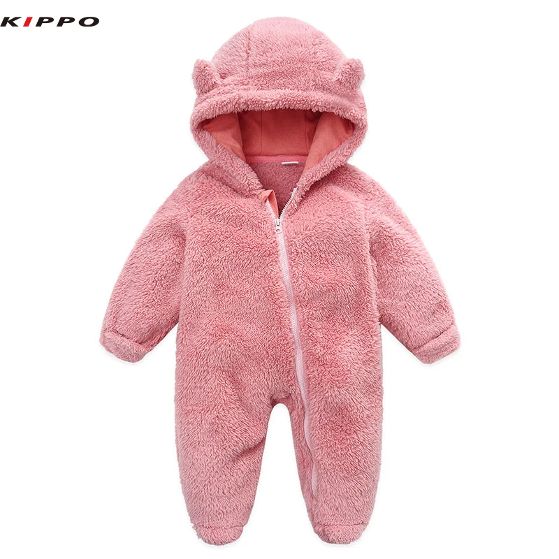 Kippo children Warm Fleece  Rompers Winter Autumn Baby Jumpsuits HoodedFooted Toddler Overalls for Girls Boys kids bodysuit