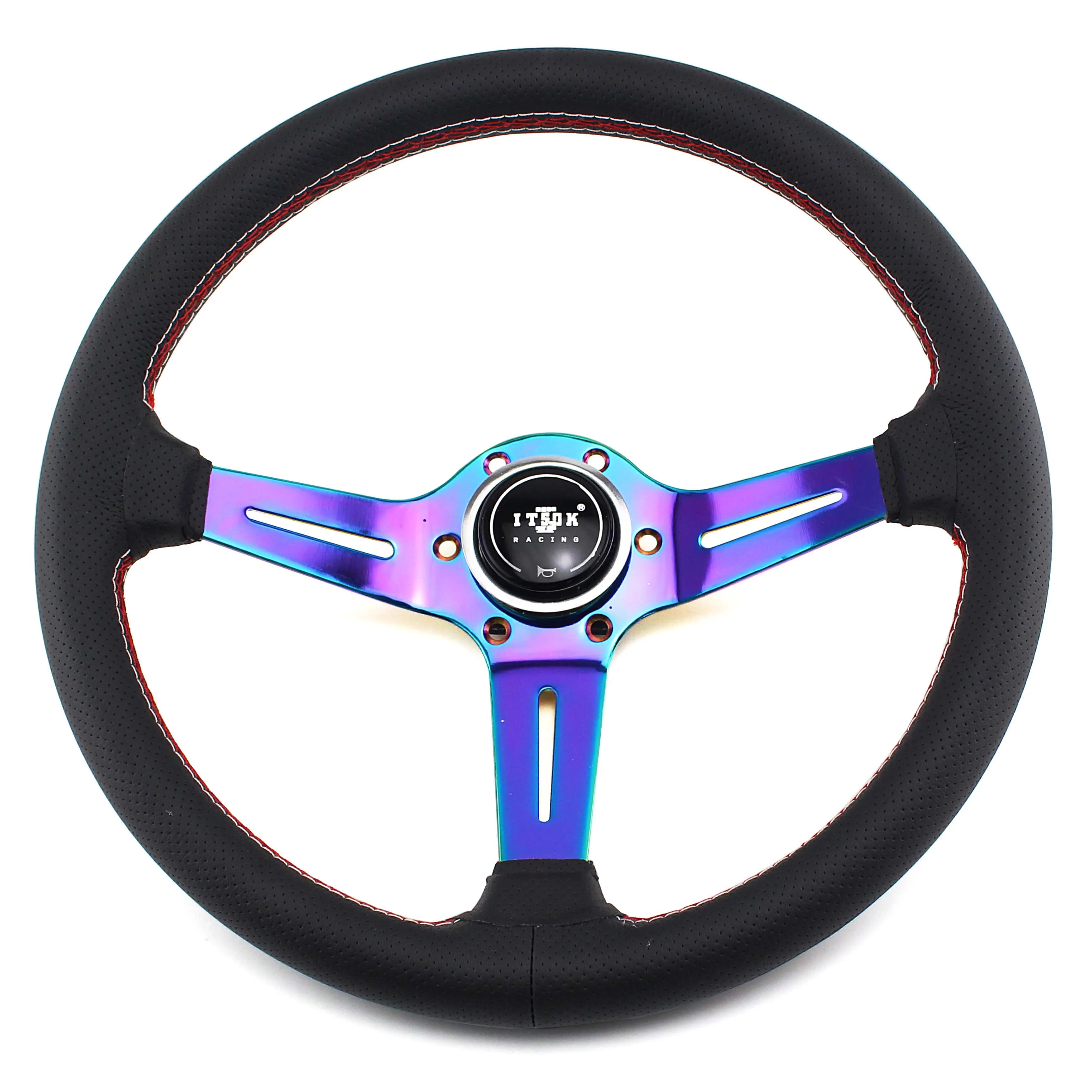 ПЕРФОРИРОВАННОЕ кожаное рулевое колесо для гоночного автомобиля itjuice deep dish style 350 мм