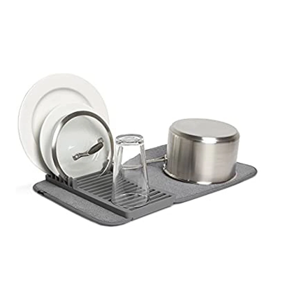 Kitchen Countertops Dish Drying Rack With Microfiber Mat