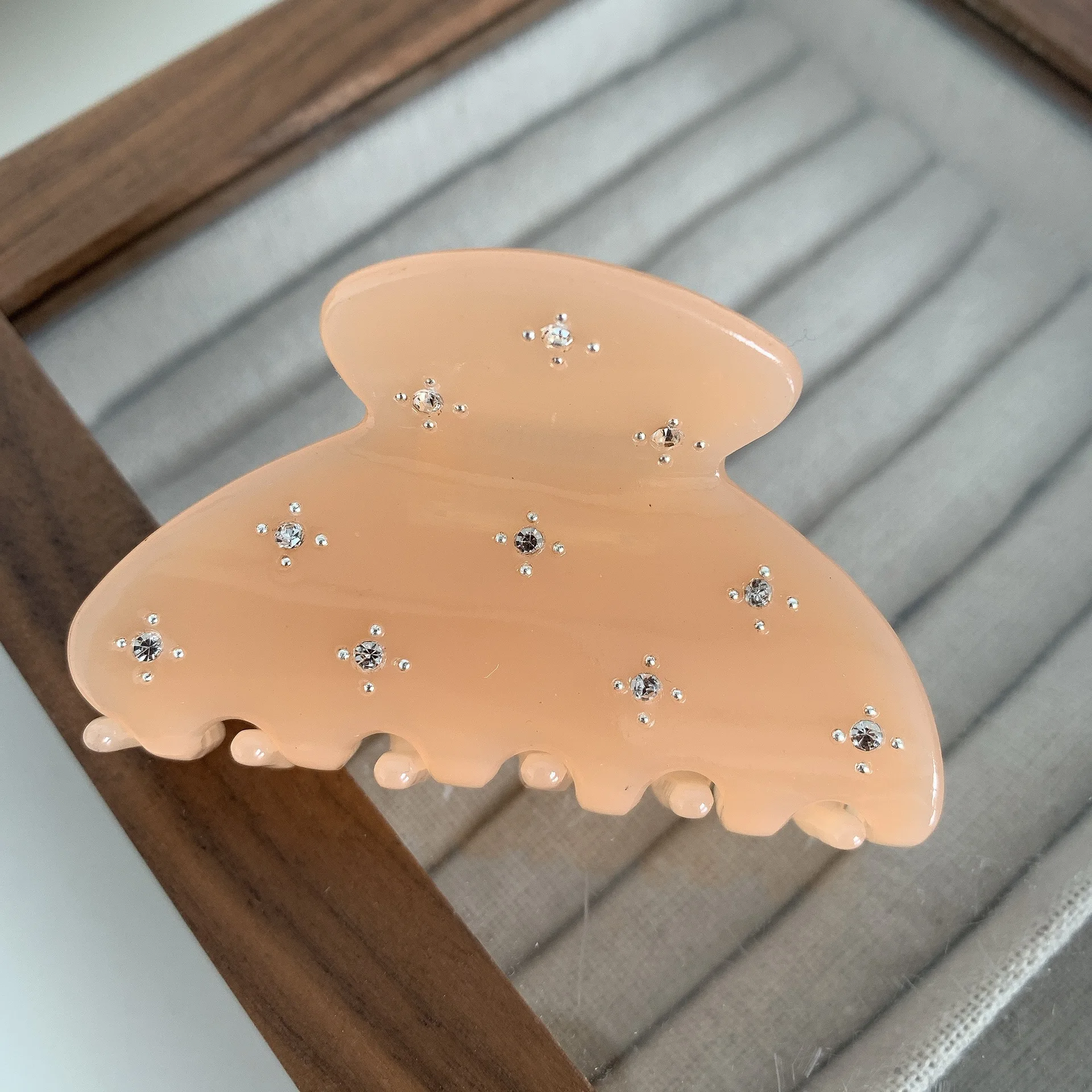 Custom france cute cellulose acetate 6cm star hair claw clips small round rhinestone hair claws for girl