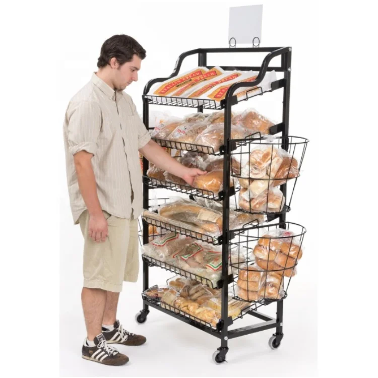 RuiMei High Quality Black Mobile Bread Display Rack