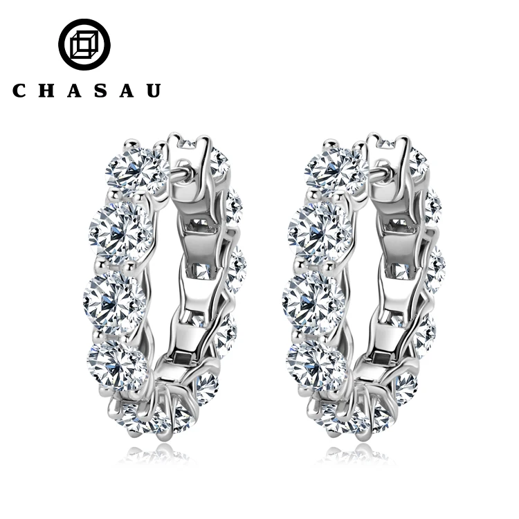 Lab Grown Diamond Stud Earrings 925 Sterling Silver 18K White Gold Plated Moissanite Diamond Earring Eternity Hoop Earrings