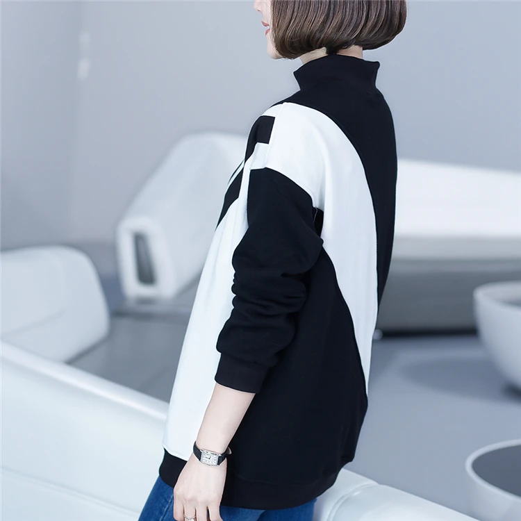 
Women Basic Round Neck Fashion Cotton Long Sleeve Knitting Pullover Sweater Color Block Long Sleeve Sweatshirt Without Hood 