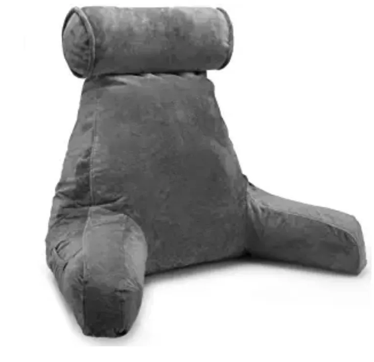 Big Backrest Reading Bed Rest Pillow with Arms, Plush Memory Foam Fill, Remove Neck Roll Off Bungee, Change Covers, Zipper