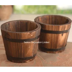 Wooden Garden Planter Car Outdoor Wooden Flower Pot Patio Wood Barrel Planter With Wheel
