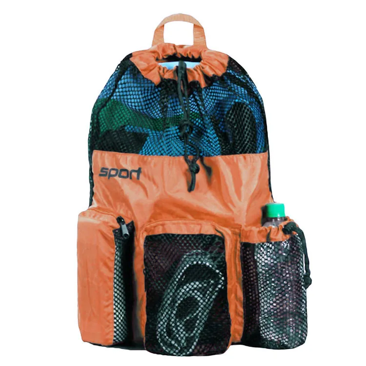 Drawstring Backpack Sturdy Mesh Equipment Bag, Swimming Mesh Bag