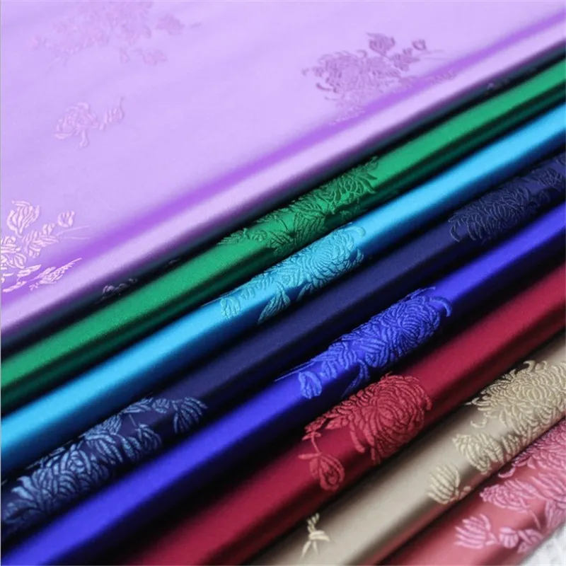 75cm Satin Many Colors Smooth Shiny  Jacquard Brocade Fabric  for Overcoat Pants Dress