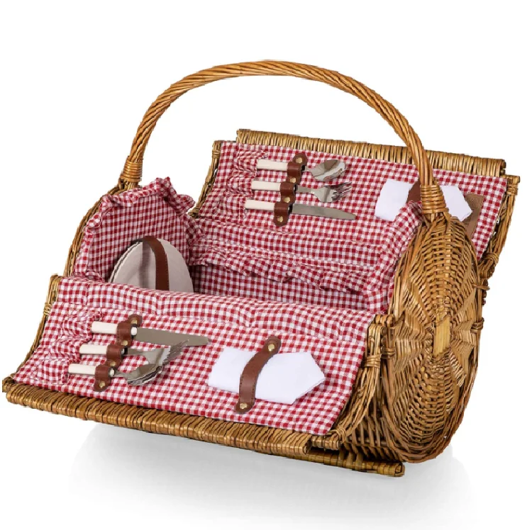Hot sale outdoor picnic basket with wine holder   wicker Wine picnic  basket for 4 Person  set