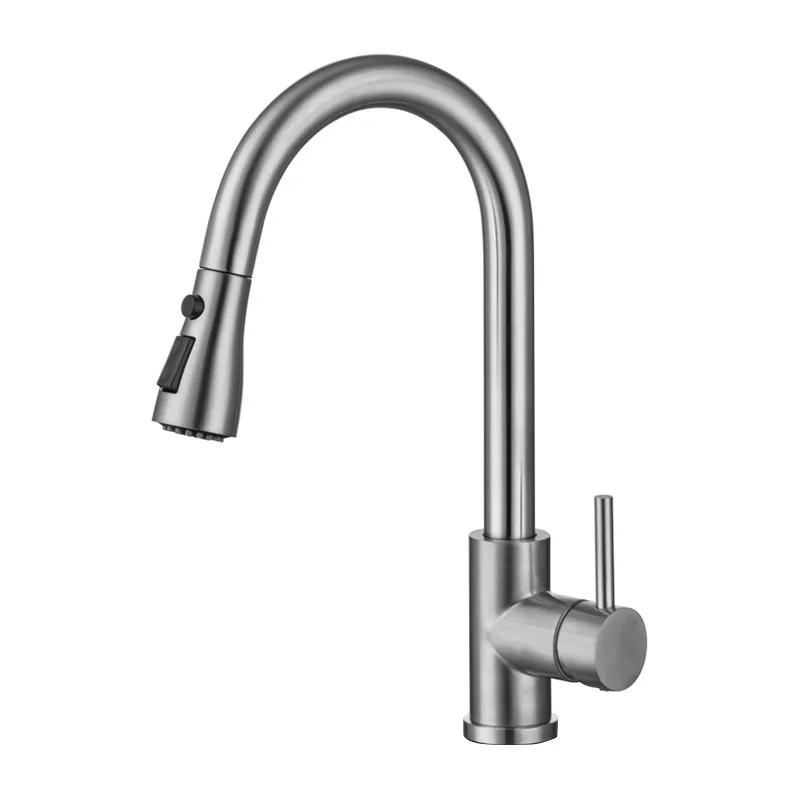 Commercial Single Hole Stainless Steel SS 304 Pull Out Pull Down With Sprayer Touch Brushed Kitchen Faucet