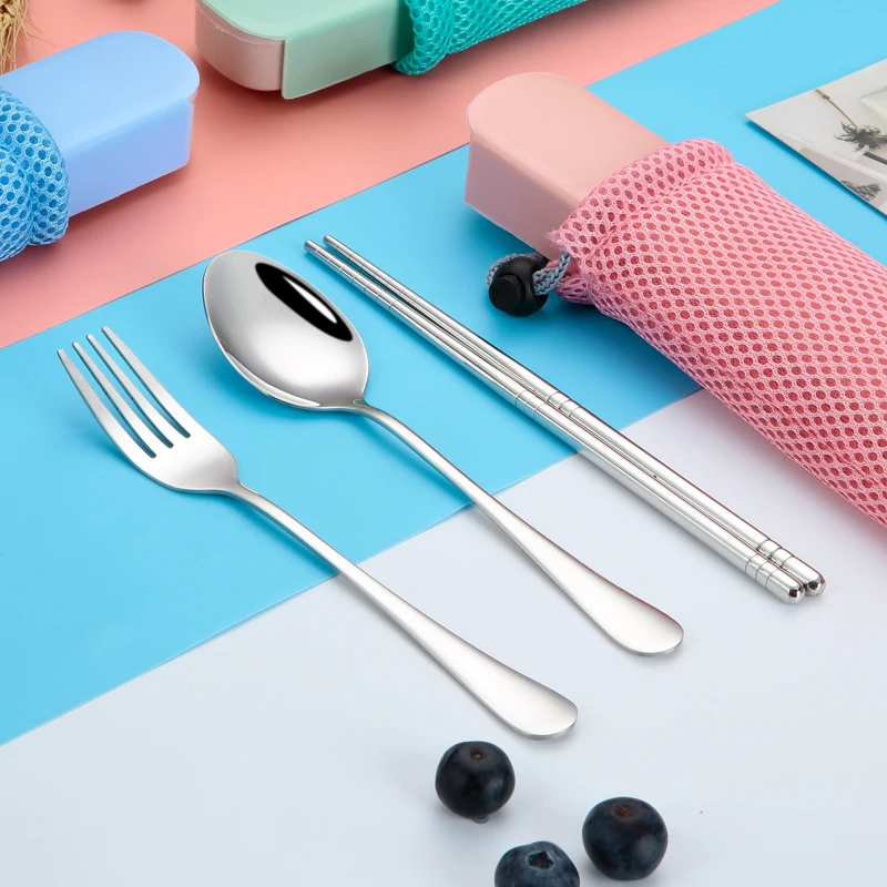 304 Stainless Steel Fork Chopsticks Spoon Tableware for Child Student Travel Camping Picnic Cutlery Set Can Be Customized LOGO