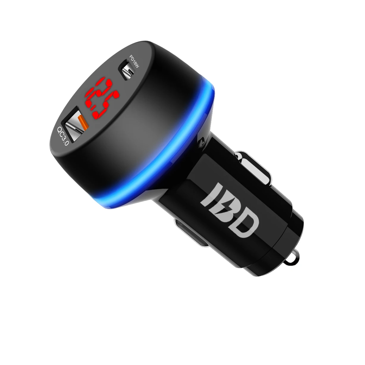  IBD2020 newest design led display dual-port usb car charger qc3.0 with pd 18w