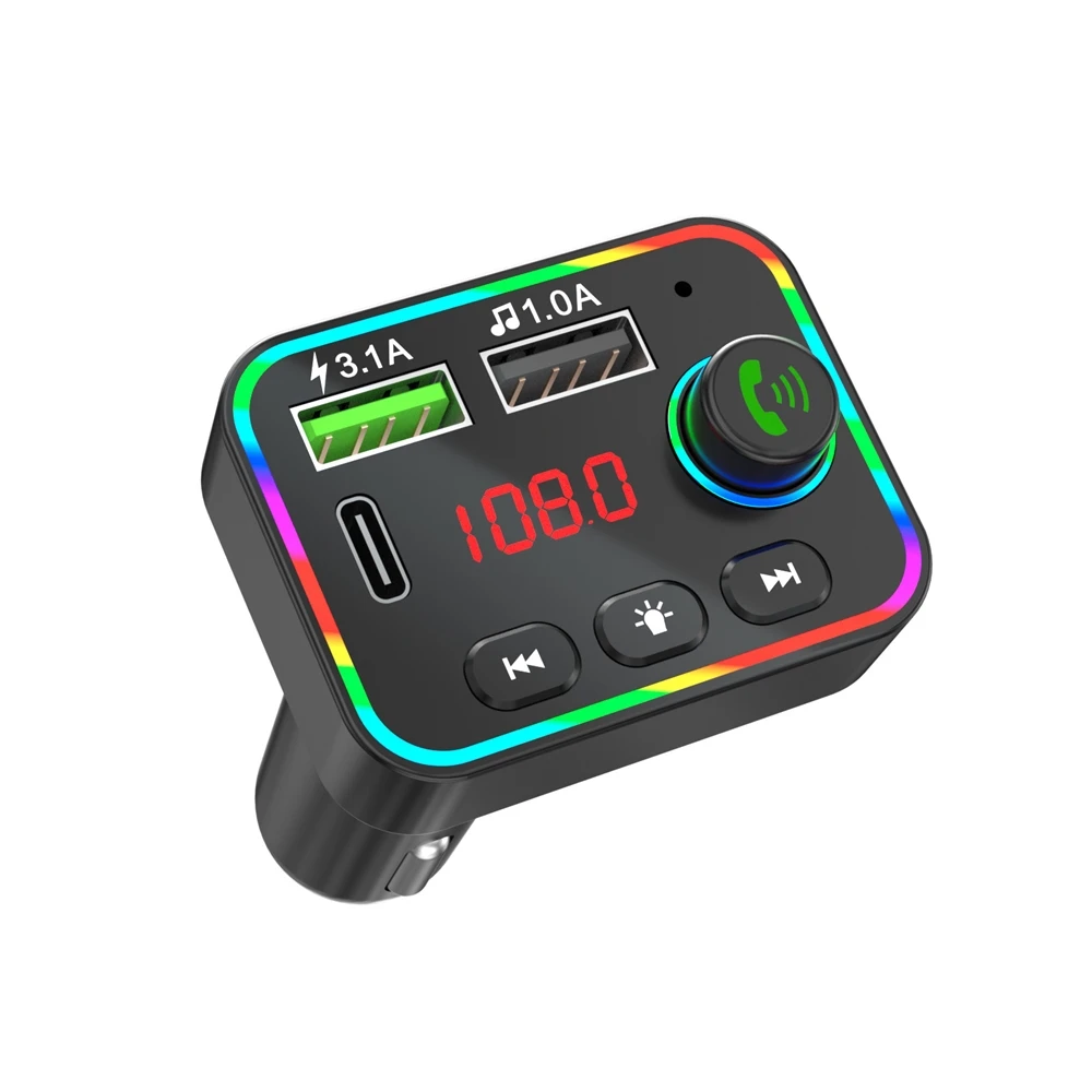 
New Atmosphere Light Direct Sales MP3 Cross-border FM Transmitter Connector 12-24V 3.1A 1A Dual Automotive AUX USB Car Charger 