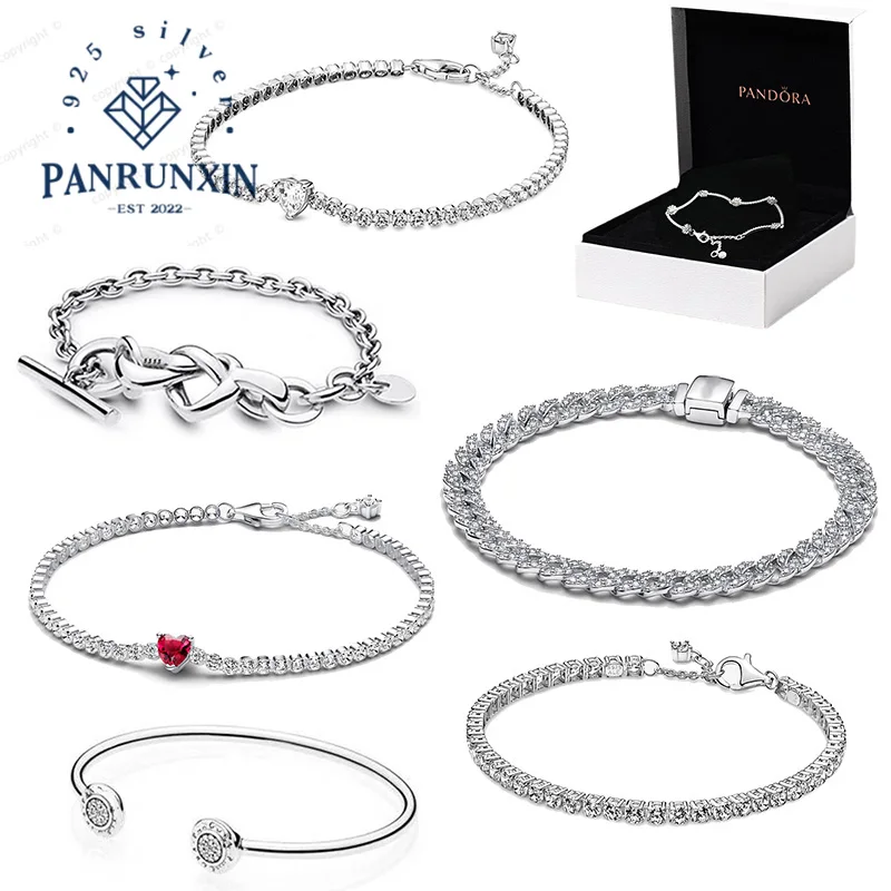 Новинка, высокое качество, Ipandorart, блестящее красное сердце, Теннисный браслет, 925 серебряный браслет, очаровательный браслет, леди, любовник, подарок, ювелирные изделия