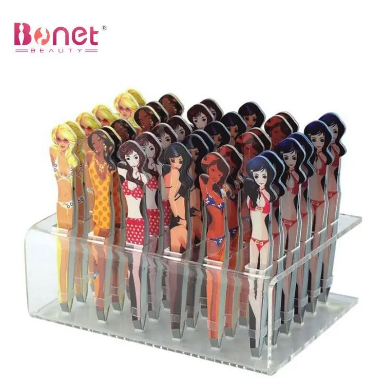 Private Label Stainless Steel Bikini Series Girls Manicure Volume Eyebrow Tweezers Set With Acrylic Stand pointed tweezers