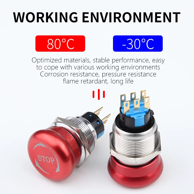 Metal emergency stop 16MM series switch  waterproof dustproof self-locking red mushroom head emergency brake 1no1nc/2no2nc