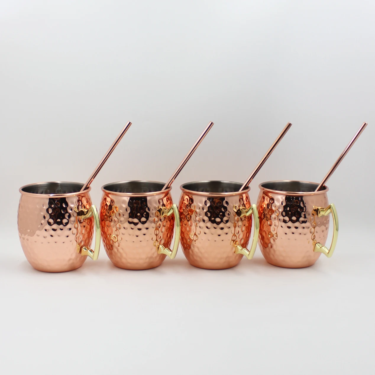 550ml Stainless Steel Hammered Moscow Mule Mug Copper Mugs 2 Shot Beer Glasses Set With Straws Opener