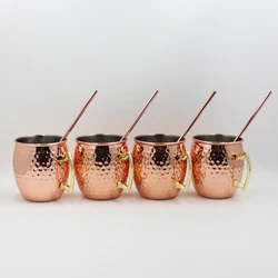 550ml Stainless Steel Hammered Moscow Mule Mug Copper Mugs 2 Shot Beer Glasses Set With Straws Opener