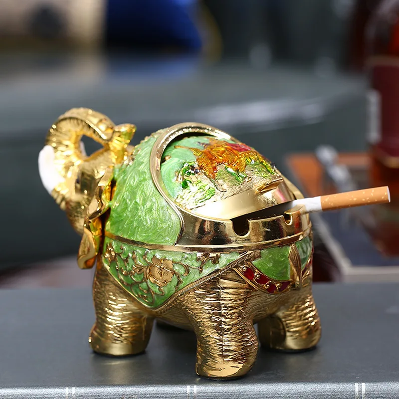 High-quality Exquisite Creative Ashtray Retro Pattern Elephant Ashtray Living Room Home Round Cigar Ashtray