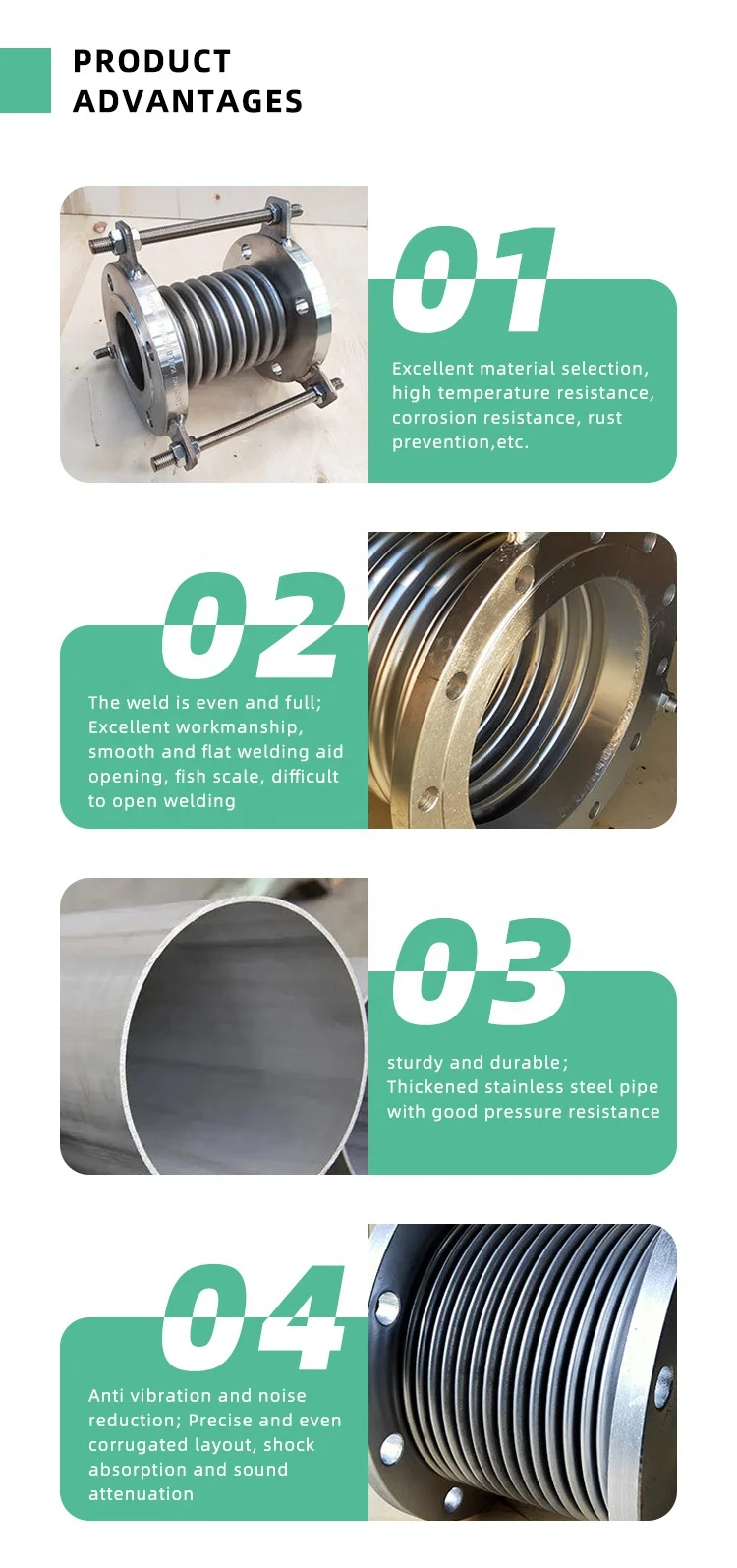 Compensator SS304 Flexible Corrugated Design Welded Metal Bellows Pipe Steam Expansion Joints