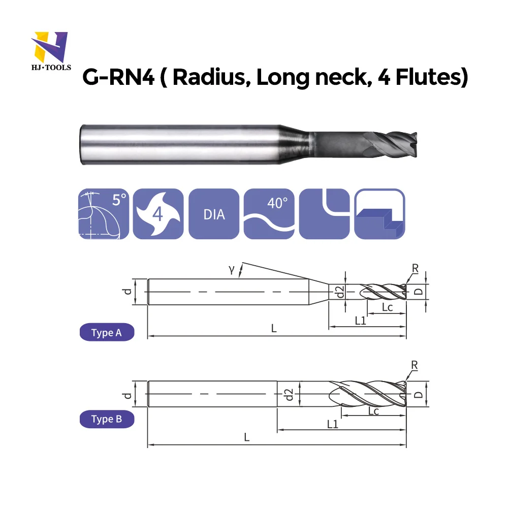 Long neck 4 flutes end mills Corner Radiu Carbide cutting tools Graphite milling cutters