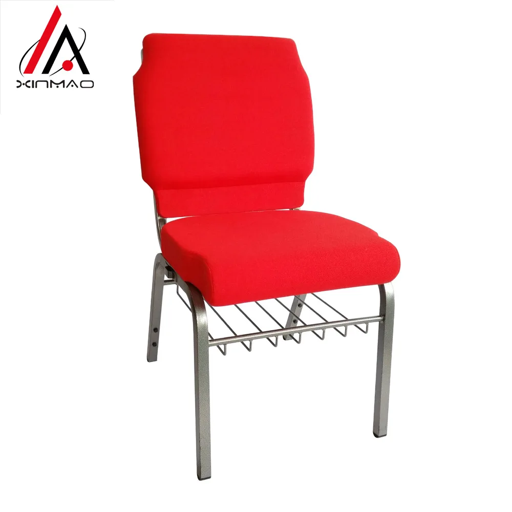 Wholesale premium red upholstered church chairs with bookshelves and writing boards