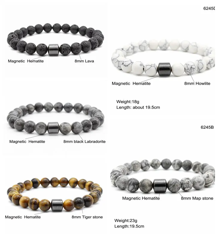 Health Care Magnetic Therapy Hematite Beads Bracelet Natural Tiger Eye Howlite Lave Stone Bracelet