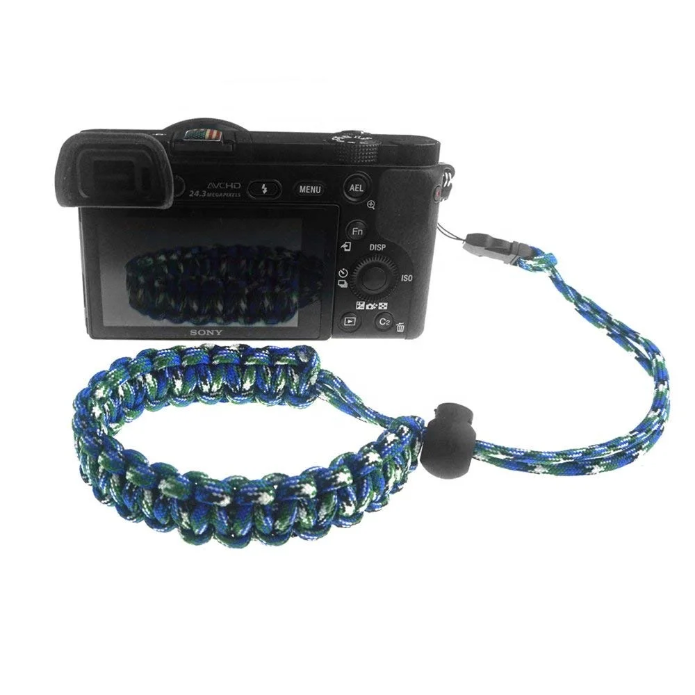 Adjustable camera wrist hand strap grip paracord braided wristband with quick release button for hiking and camping