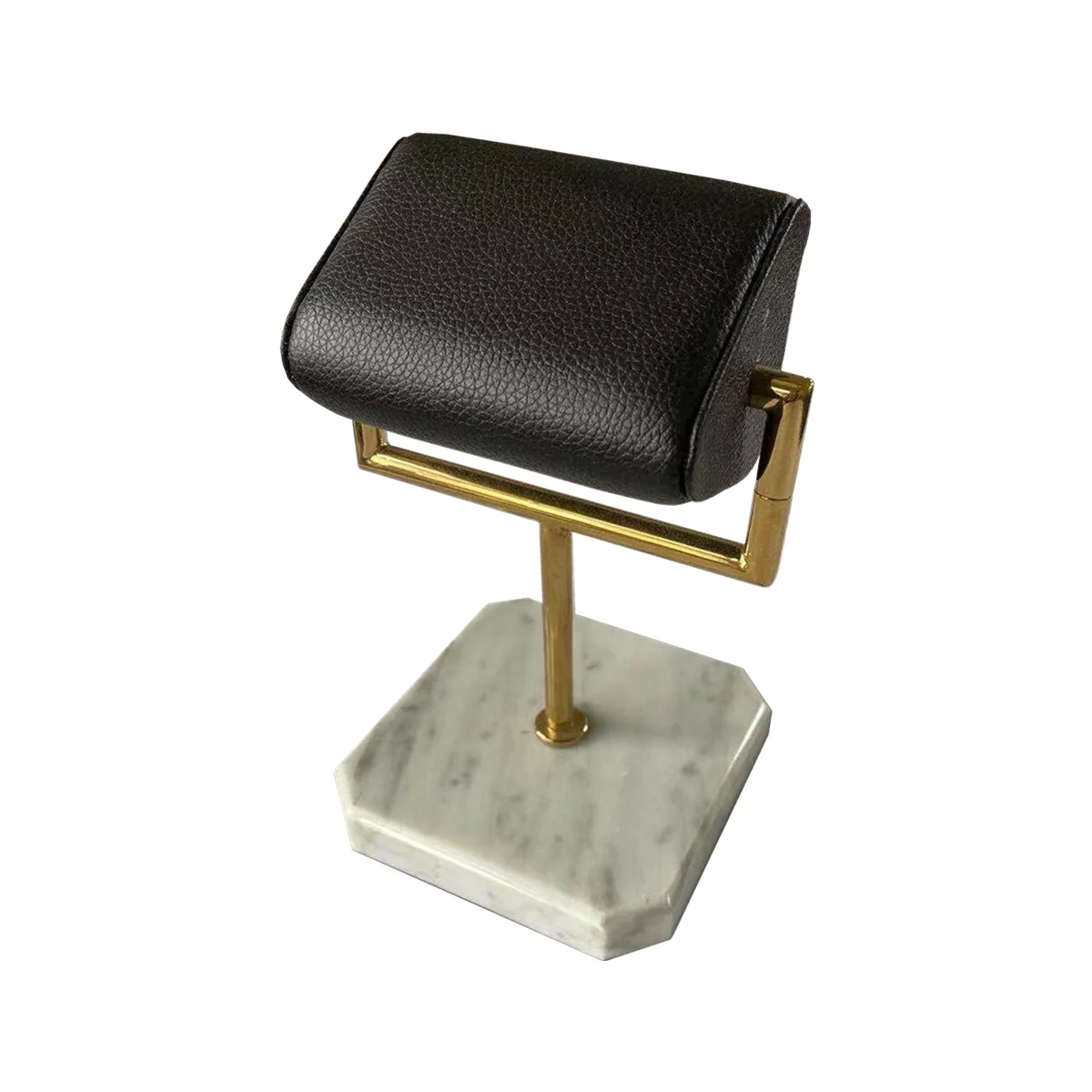 High quality watches stores real leather pillow golden metal pole desktop display stand with natural marble