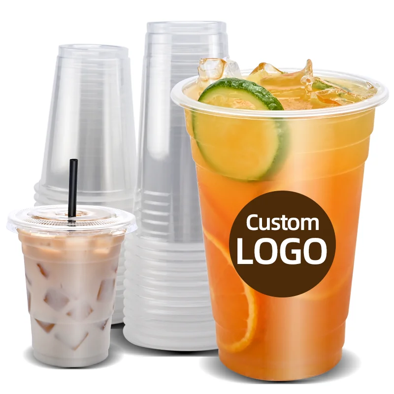 custom disposable pp plastic cups 95 caliber 350ml 380ml 480ml 620ml juice drink bubble tea cups boba tea cup with lids