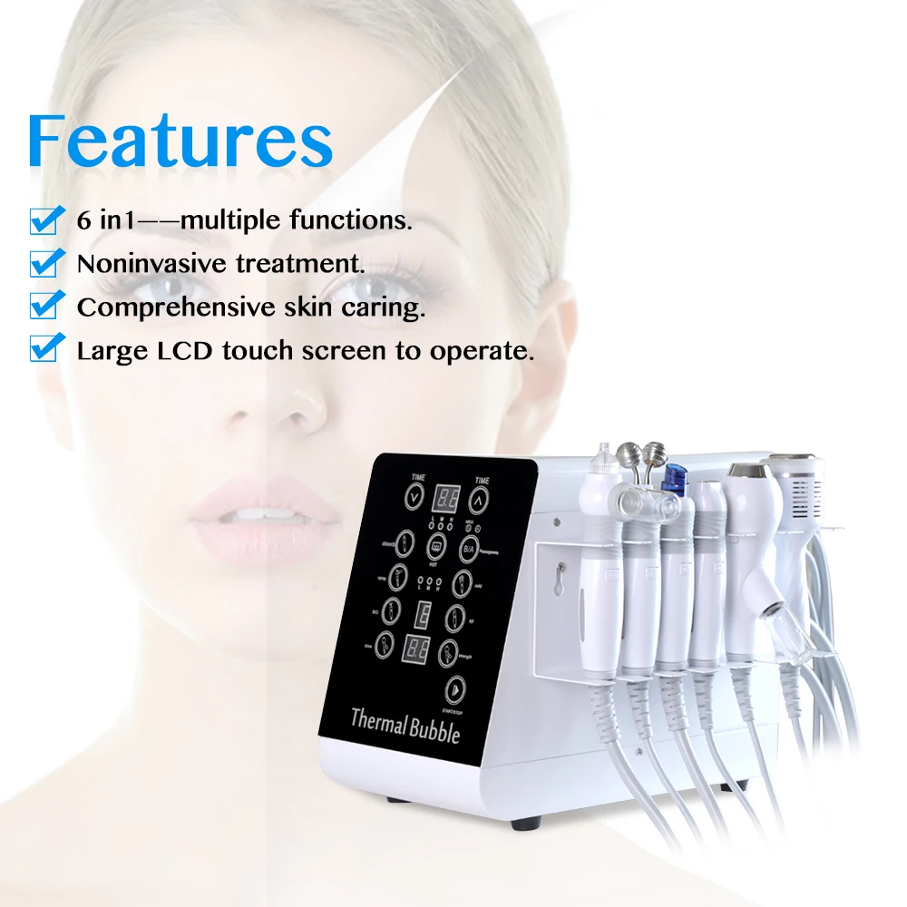 CE Approved 6 in 1 type face cleaning type  ionic hydroxide thermal bubble facial machine