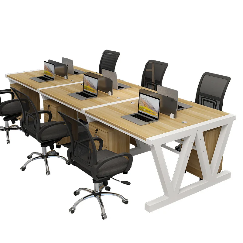 Simple Modern clerk Office Computer Desk multi-person screen office desk  with storage cabinet and chair
