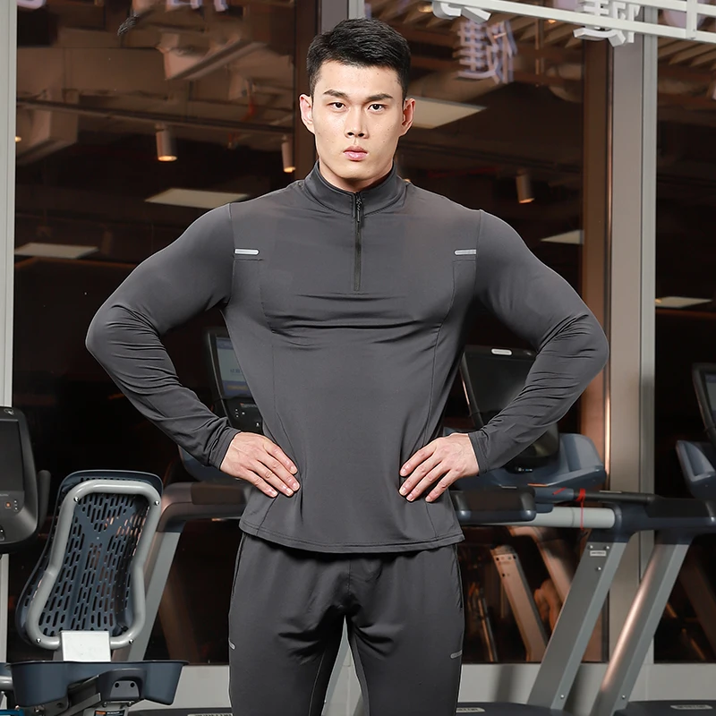 Men Sportswear Long Sleeve 1/4 zip  Shirts Running Fitness Set Training Clothes  Jogging Exercise Gym Shirts Top