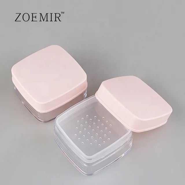 Plastic cosmetic packaging empty pink color square shape loose powder case foundation powder case with custom logo