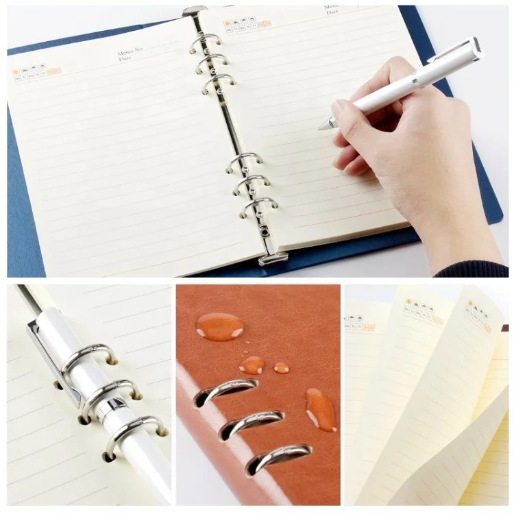 Leather Notebook ,A5 Business Planner,Custom Printing Logo Hardcover Leather 6 Ring Binder Journal Notebook