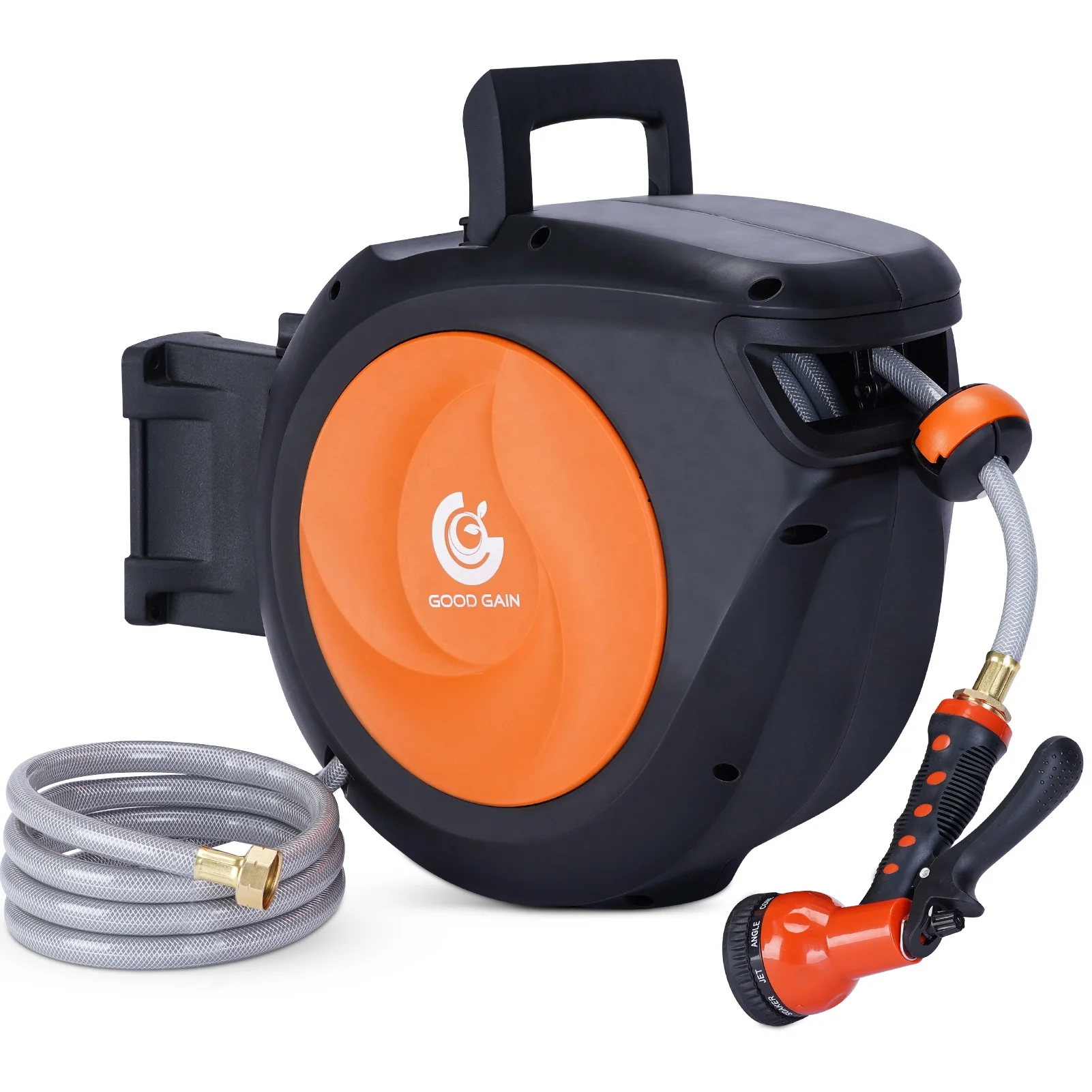 Retractable Garden Hose Reel,66 Feet, 9 Function Sprayer Gun,Wall,Mounted,orange