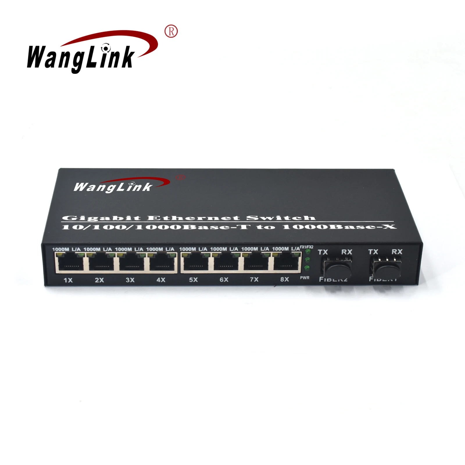 Wanglink desktop and wall mount two SFP SC ports eight RJ45 port Gigabit ethernet media converter fiber/T Transceiver