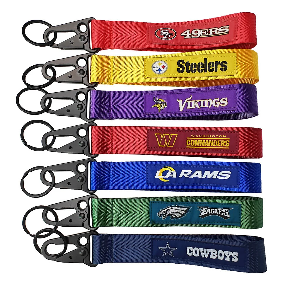 Wholesale USA NF Rugby Football Team Club Wrist Strap Keychain Car Embroidery Cloth Strip Fabric Weaving Lanyard Keyring