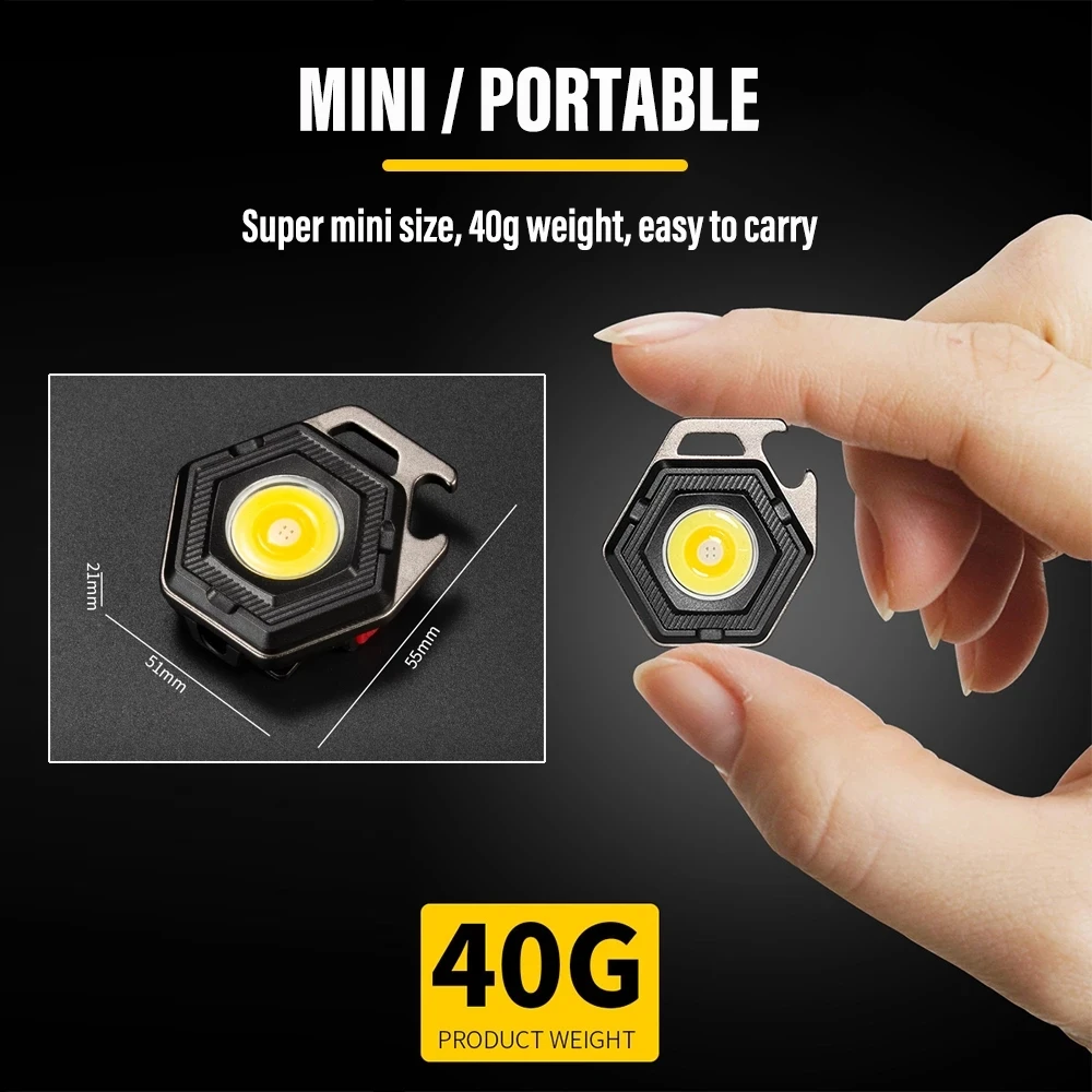Mini Camping Light LED Flashlight Lantern USB Charging COB Keychain Work Light Floodlight with Strong Magnet IP64 Waterproof 5V