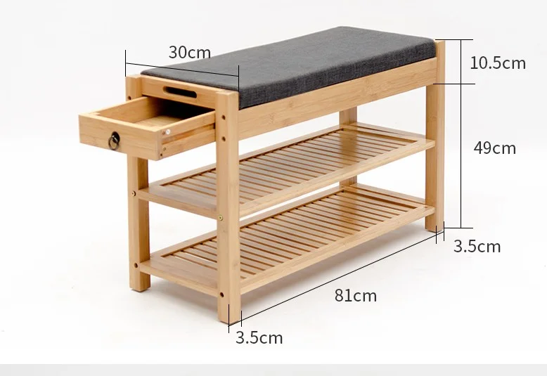 Bamboo Shoe Bench Entryway Diversified Storage Room Bench Shoe Stool with Storage Drawer Top