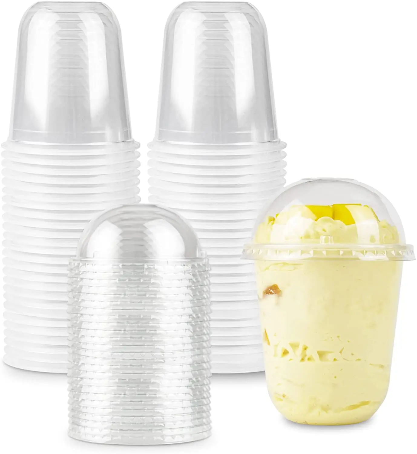 Disposable Clear Plastic Cups with Dome Lids, 360ml/12oz PET Dessert Cups for To Go Iced Coffee Cold Drinks, Smoothie