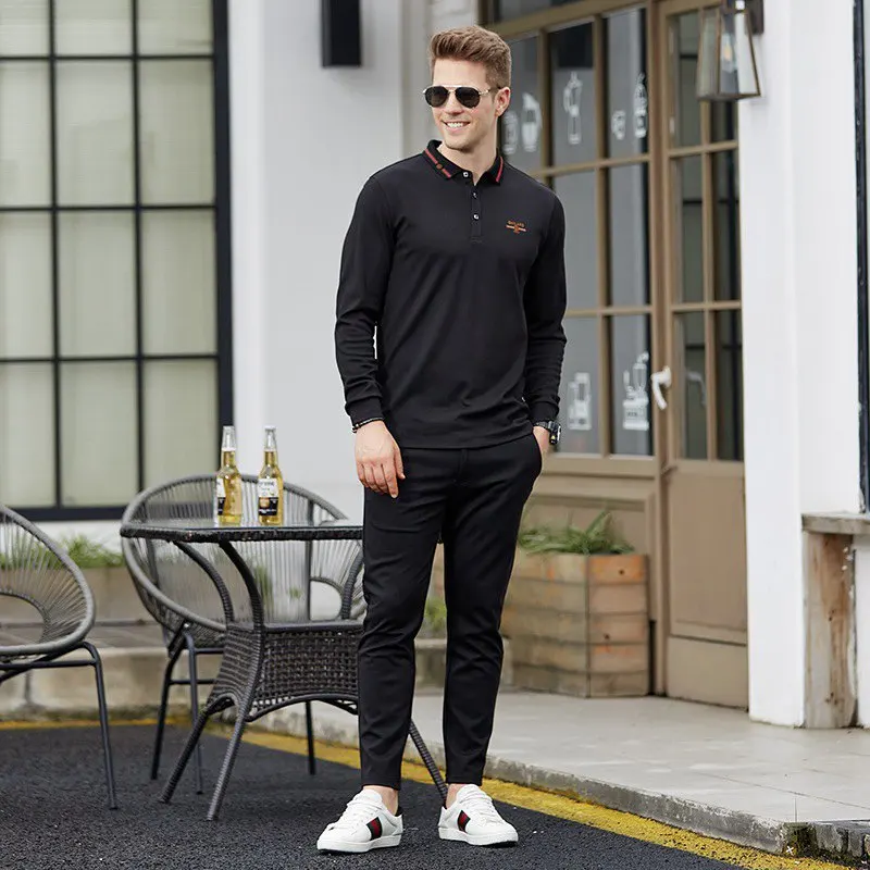 New Design Custom Embroidery Golf Polo Shirt 100 Cotton Long Sleeve Polo Shirt Men With Customized Logo