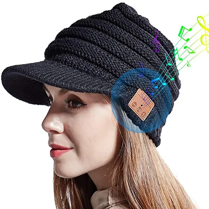 Outdoor Night Run Fishing Knit Winter Warm Headphone Knitted Ski Hats Rechargeable Wireless Music Beanies With Brim